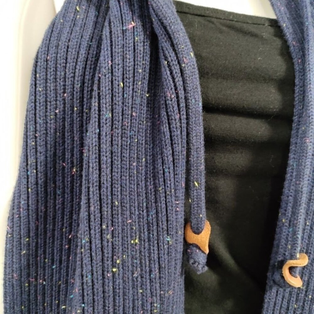 NWOT Le31 100% Cotton Knit H‎‎ooded Sc‎ar‎f Sha‎‎w‎l Navy Blue Men's One Size - Picture 4 of 11